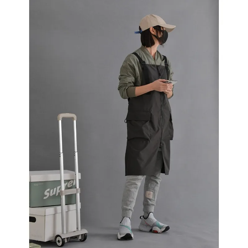 Fashion Split Apron Coffee Shop Restaurant Flower Shop Manicure Salon Overalls with Zipper Waterproof Clothing Kitchen Cleaning