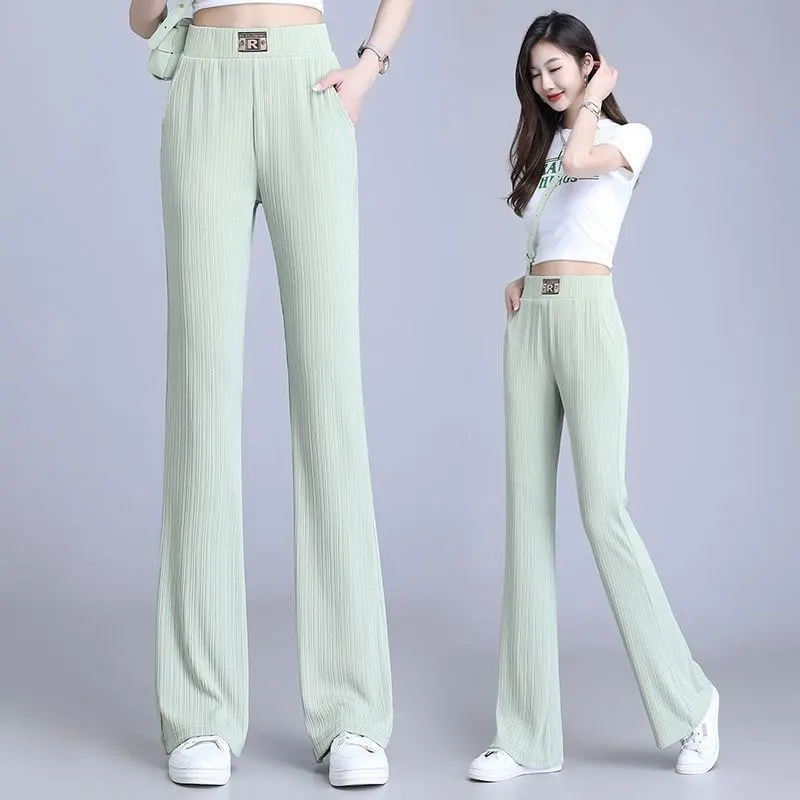 

Women's Summer Thin Fashion Simplicity Solid Color High Waist Pants Women Clothes Korean Elegant Temperament Leisure Trousers