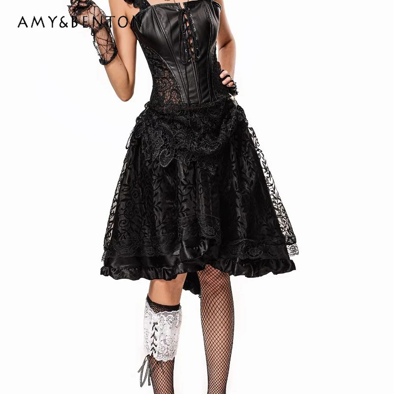 

2026 Spring New Design Black Irregular Women's A-line Skirt Punk Sweet Cool Y2K Hot Girl Mesh Mid-length Puffy Skirts Ladies