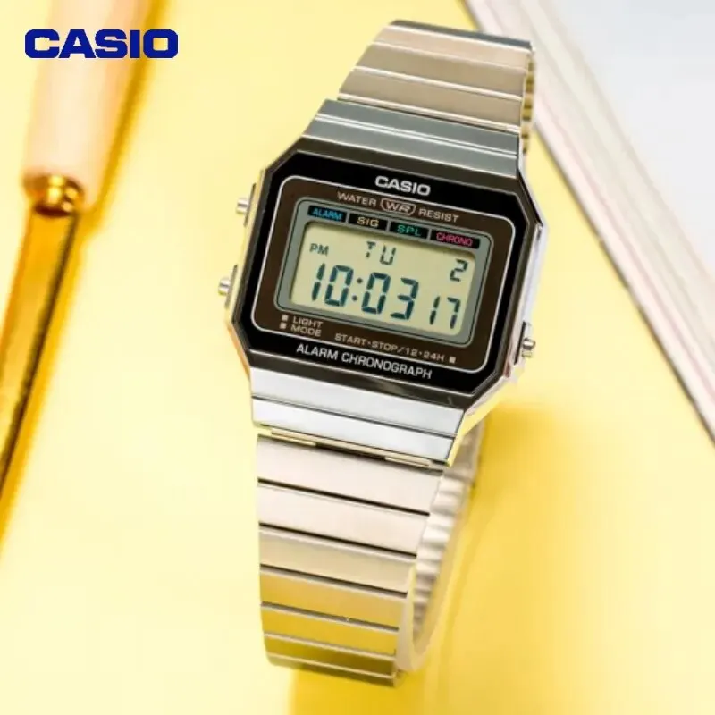 Casio Retro Digital Men\'s Watch Business Small Silver Gold Watch Series Small Square Watch Watch Multi-Functional Date Stopwatch