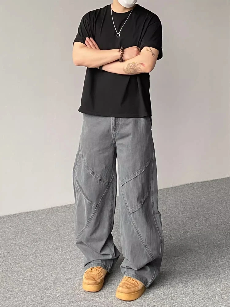 

American Retro Patchwork Barn Wind Knife Casual Pants Loose Wide Leg Dra Long Trousers Men Women Comfortable Straight Leg...