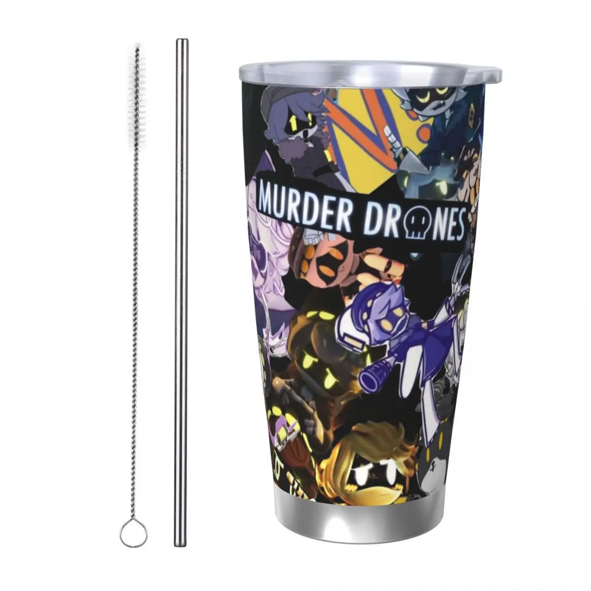 M-Murder-Drones 20oz Stainless Steel Car Mug Straw Thermal Iced Travel Cup Vacuum Insulated Coffee Hot Cup