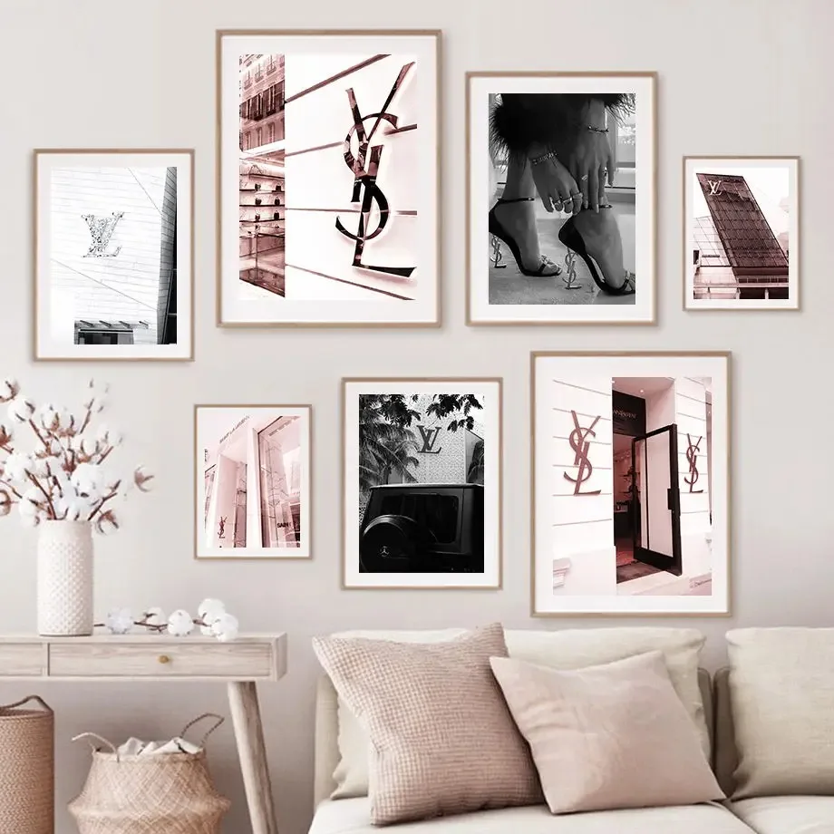 الوردي الأسود الفاخرة مخزن الشارع المشهد الحد الأدنى جدار الفن طباعة قماش اللوحة الملصقات لغرفة المعيشة ديكور المنزل الحديث #2