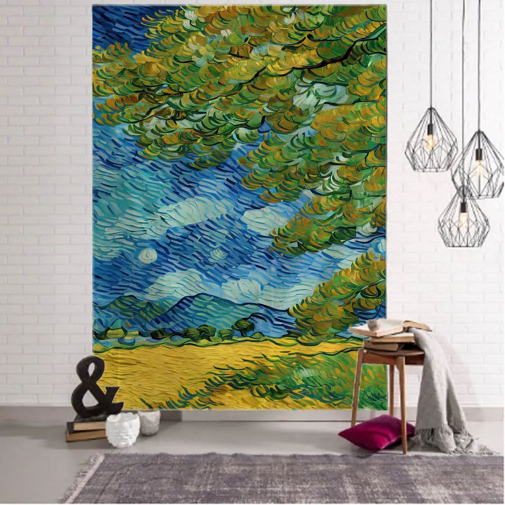 

Vintage oil painting tapestry, world-renowned painting wall hanging cloth, Bohemian wall decoration art, fabric hanging painting