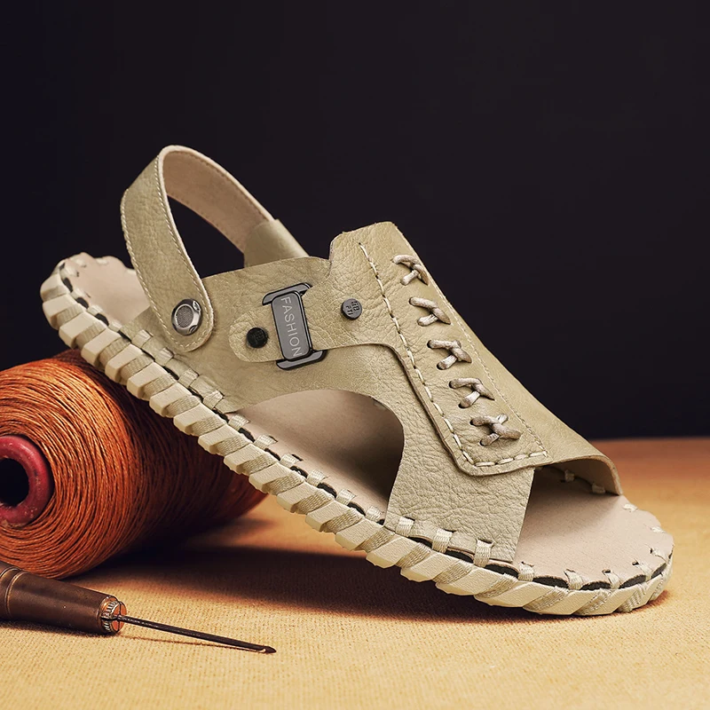 

New Handmade Sandals men's leather sandals flat sandals fashion men's suitable for beach vacation summer brown non-slip sandals