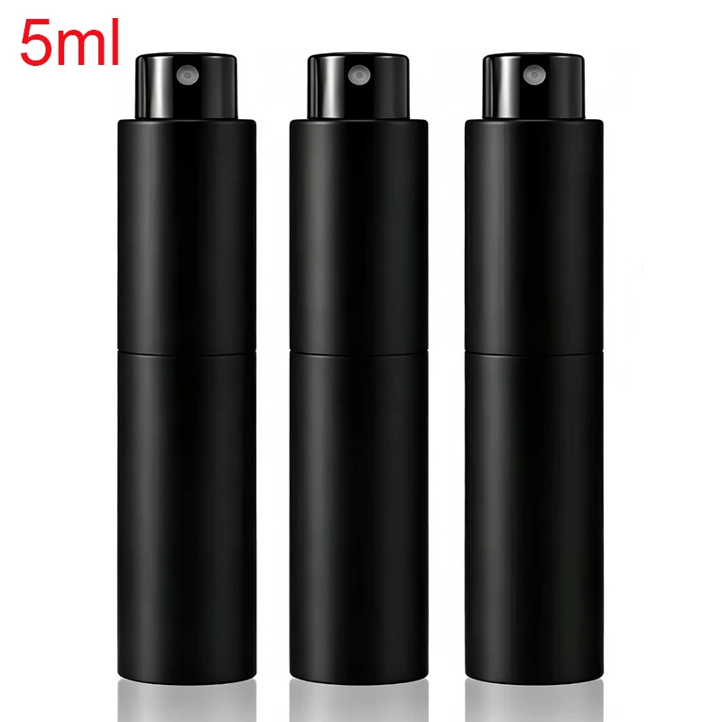 5ml 3er-Pack Reise-Parfümzerstäuber, tragbarer Kölnischwasser-Sprüher mit feinem Nebel, drehbarer Düse, Trichter und Tropfer, Schwarz – Detail 2