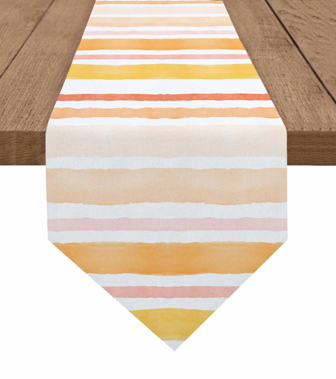 

Watercolor Orange Stripes Home Decor Table Runner Wedding Decoration Tablecloth Kitchen Table Runners