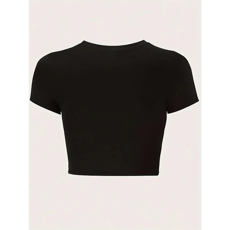 Trendy Black Women Crop Top Pink Slogan A LITTLE BIT DRAMATIC Print Short Sleeve Tee