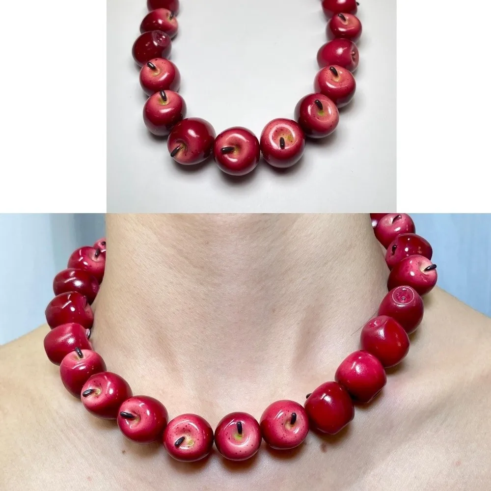 Simple Layered Fruit Bead Necklace Vintage Stackable Colorful Choker Handmade Unique Retro Necklace Vacation