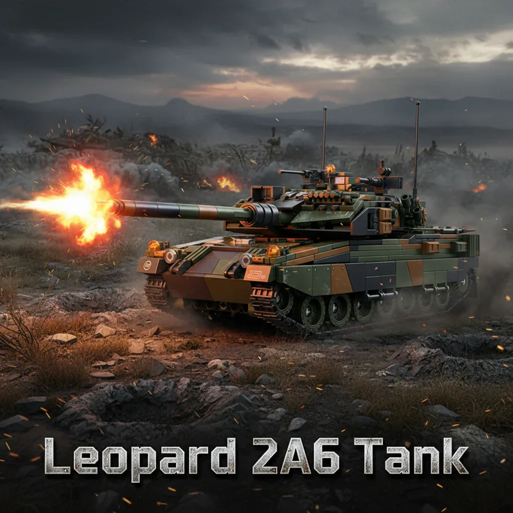 Military Series Armored Vehicle Building Blocks Machine War Leopard 2A6 Heavy Tank Bricks Sets Creative Toy Festival Gift