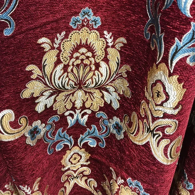 Europäische luxuriöse rote dicke Chenille-Jacquard-Verdunkelungsvorhänge für Wohnzimmer, Schlafzimmer, maßgeschneiderte Volant