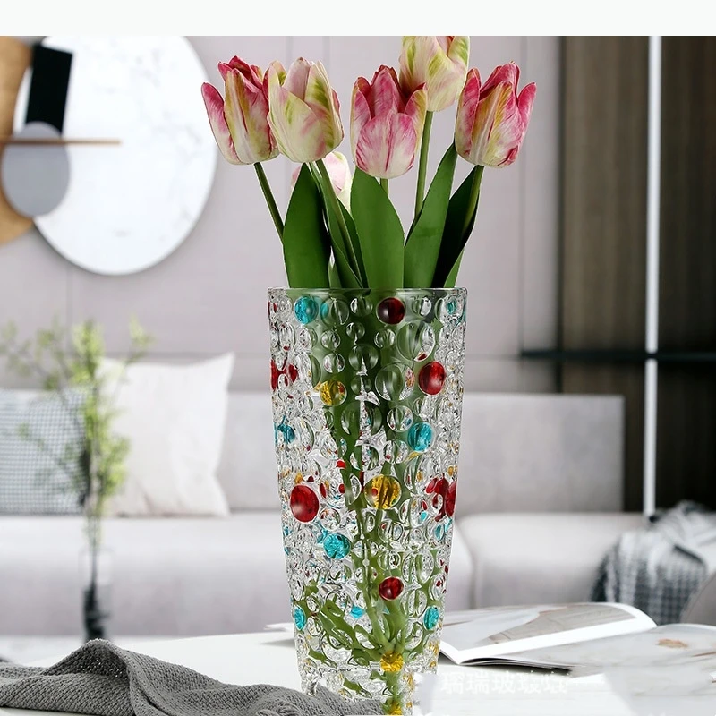 Glass Vase Round Colored Polka Dot Pattern Flower Vase Colored Glass Bottle Terrarium Home Decoration Accessories