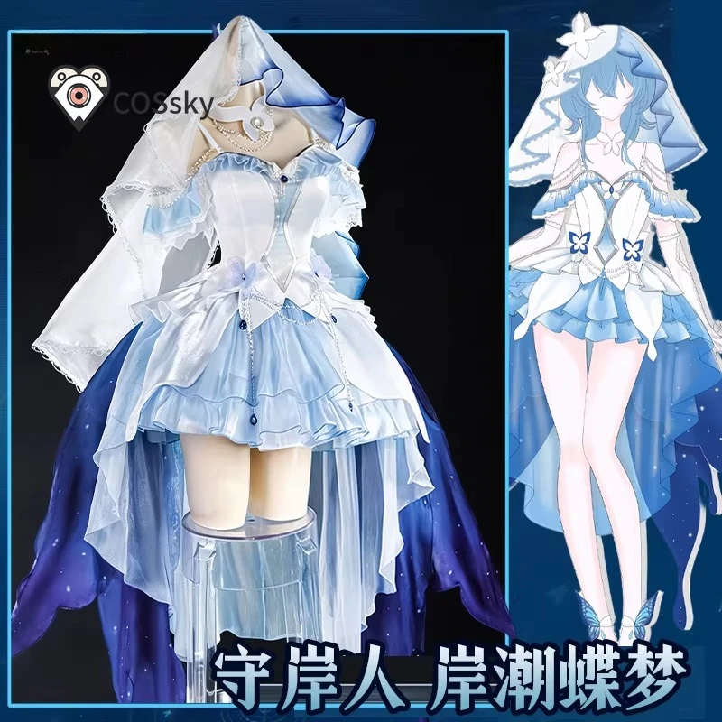 The Shorekeeper Game Cosplay Wuthering Waves Cosplay  New Sweet Blue Wedding Dress Headwear Gloves Girls Halloween Party Uniform view 2