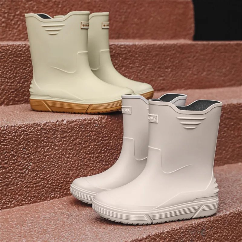 Men Rain Boots Mid-calf Boots PVC Waterproof Work Shoes Non-slip Rubber Rain Shoe Men Outdoor Fishing Boot Women Platform Boots