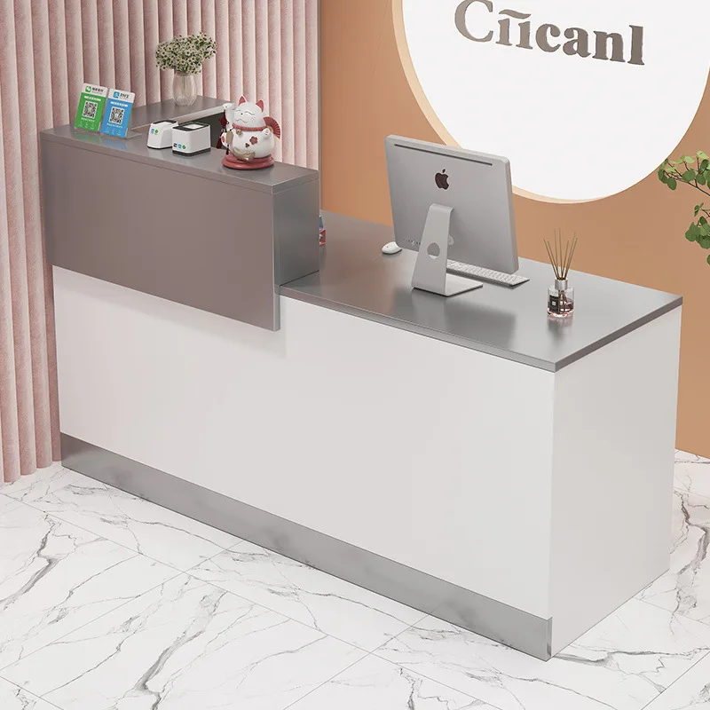 Cream Style Reception Desks Cash Register Checkout Counter Reception Desks Wooden Front Desk Office Furniture Meja Kasir LLRD