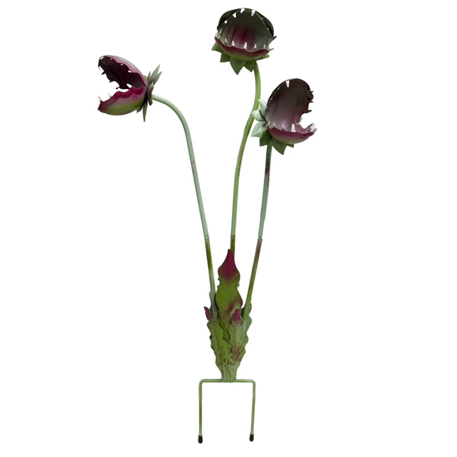 Carnivorous Plant Garden Stake Metal 3 Head Venus Flytrap Plant Monster Sculpture Yard Art Decor for Flower Beds Patios