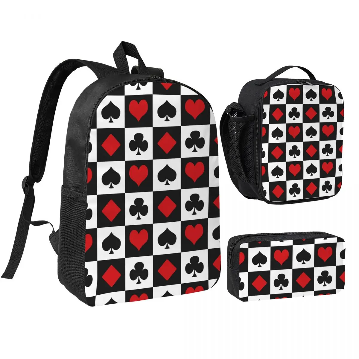 

Playing Card Backpack Student BookBag School Bag Shoulder Bags 3ps Insulated Lunch Bag Pencil Case