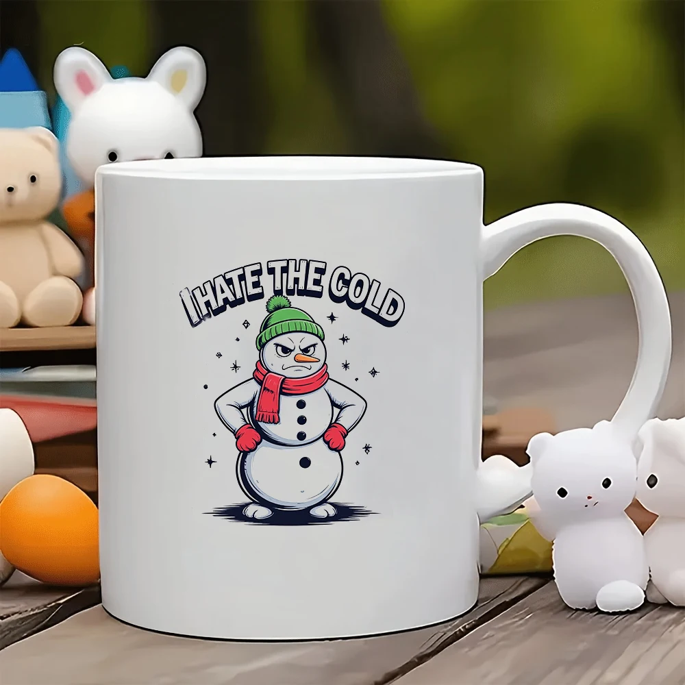 

Angry Snowman Cartoon Mug 11 oz. Christmas Gift for Kids Home and Office Coffee Cup - I Hate Cold English Fun Design