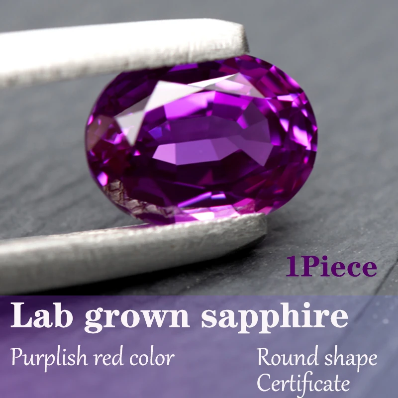 

Oval Shape Purplish Red Color Lab Grown Sapphire Charms Gemstones Diy Jewelry Making Material Selectable Beads with Certificate