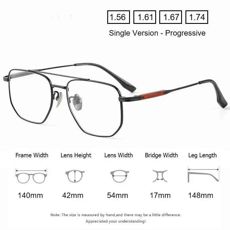 OLLYMURS メンズ純チタンフレームパイロット光学眼鏡処方メガネ抗ブルーライトフォトクロミック近視眼鏡