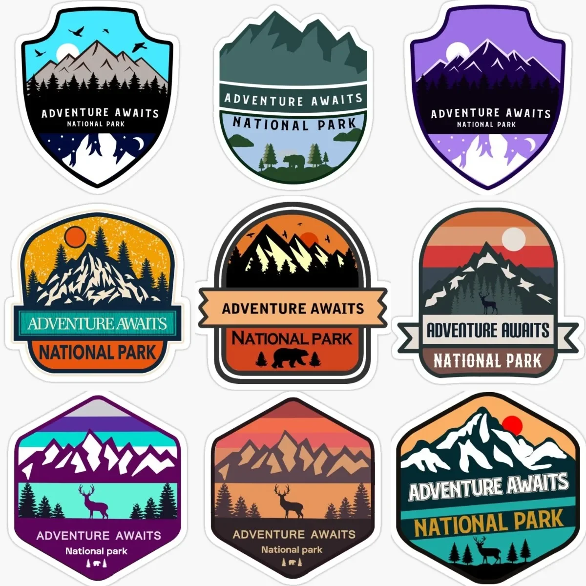 

Creative Adventure Awaits Mountain Badge PVC Stickers for Decorate Car Motorcycle Camper Laptop Off-road Van Decal Accessories