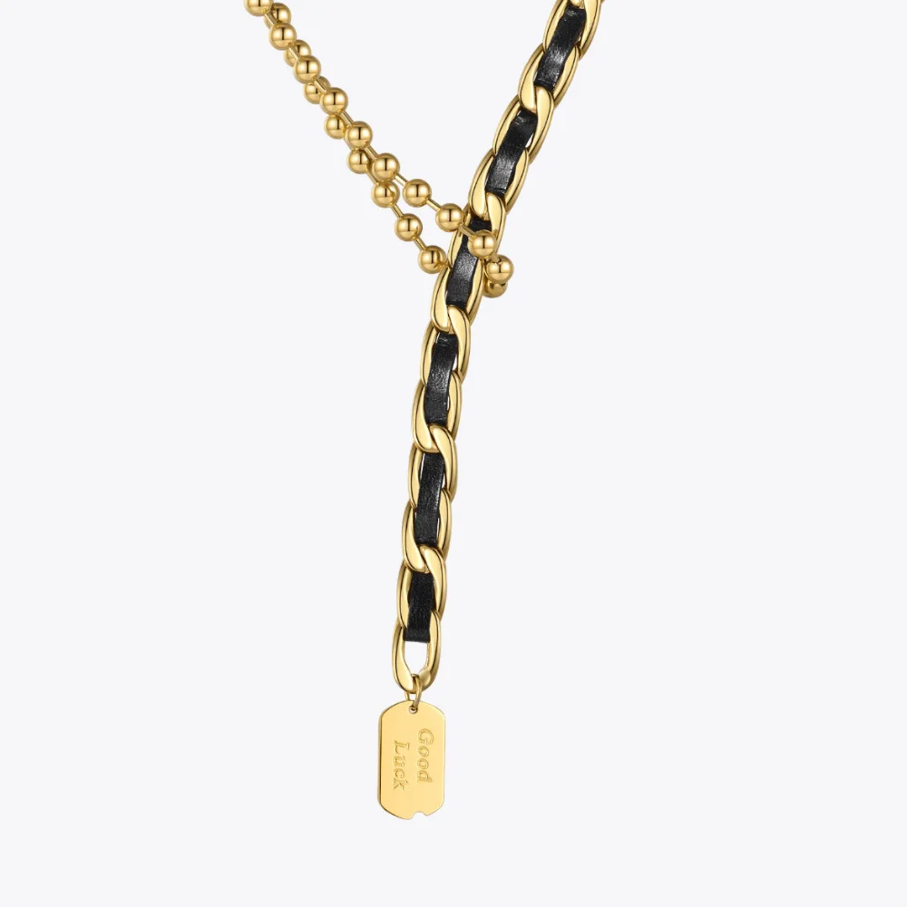 ENFASHION Black Leather Necklace For Women Beads Lucky Choker Gold Color Fashion Jewelry Stainless Steel Collier 2021 P213220