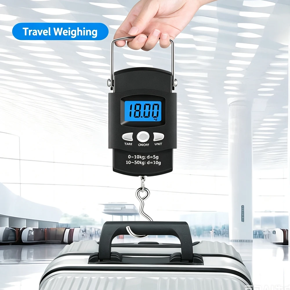 50 kg/10 g digitale Angelwaage mit Lineal, tragbare Reisegepäckwaage, digitale Angelwaage, Küchenwaage für Lebensmittel – Detail 1