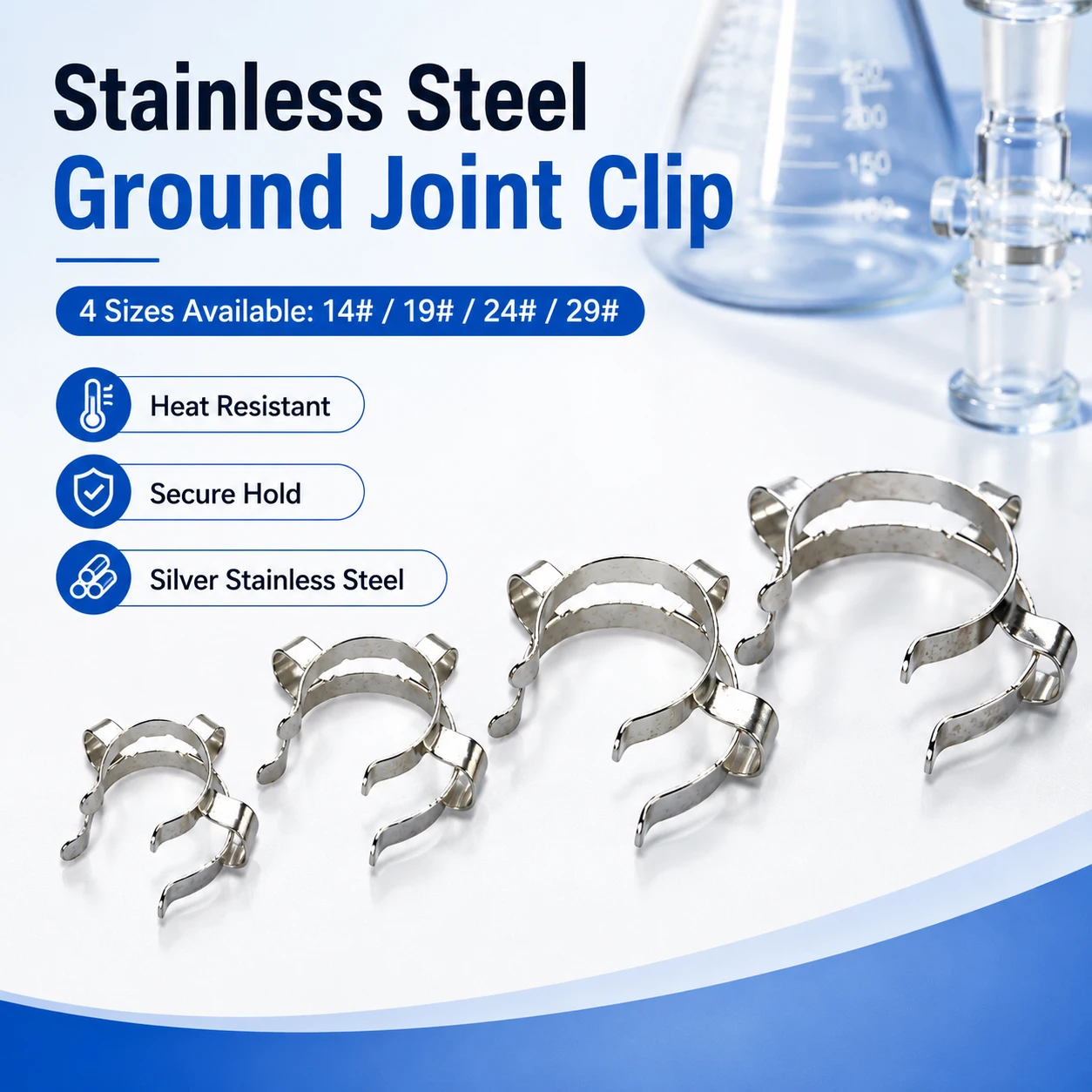 2-10Pcs 14# 19# 24# 29# Stainlesss Steel Lab Clip, Durables Metal Cone Clamp for Glass Adapter, Corrosion Resistant