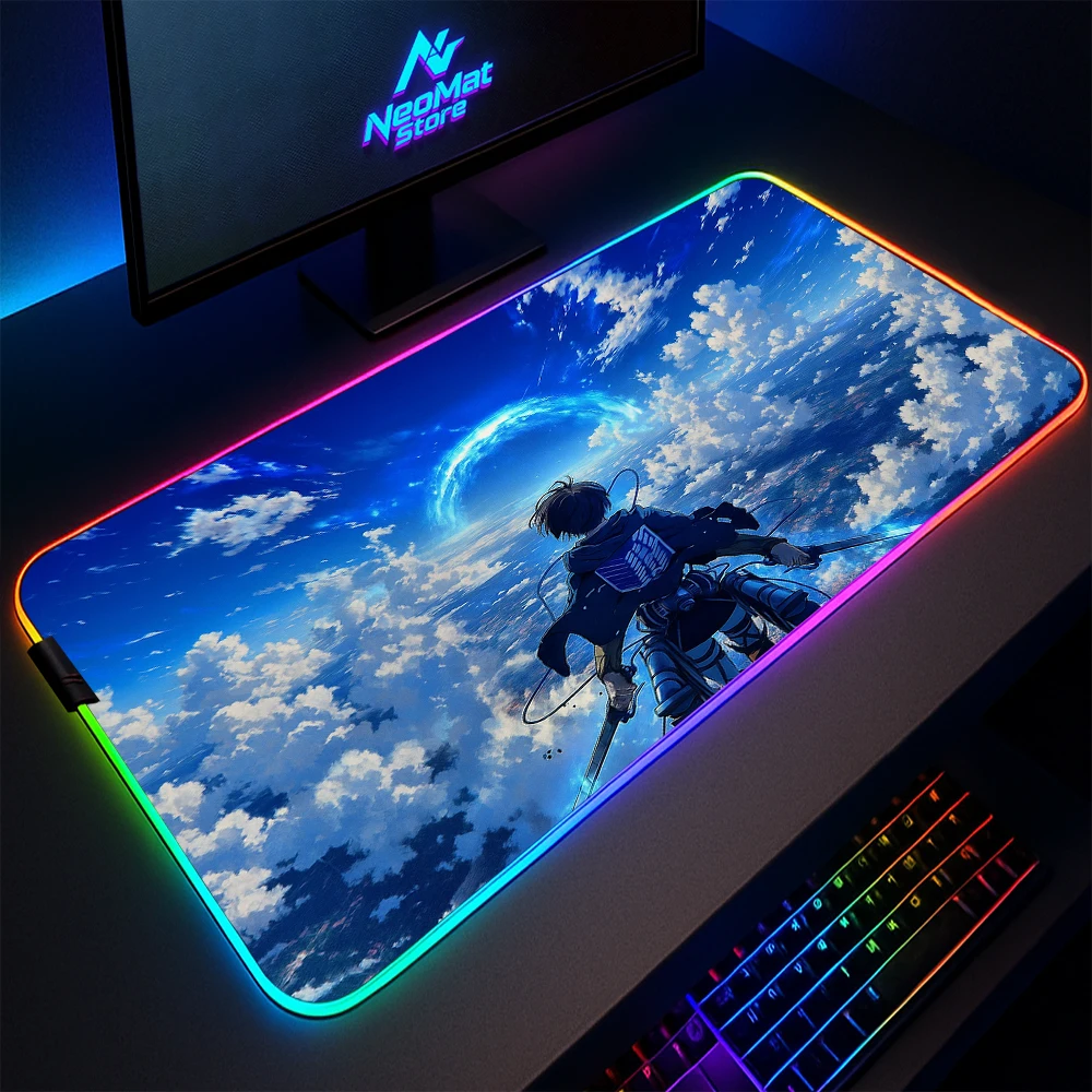 

Коврик для мыши RGB Attack on Titan LED Коврик для мыши Xxl 900x400 Аксессуары для ПК Аниме Светящийся игровой коврик с подсветкой Настольные подушечки Подсветка