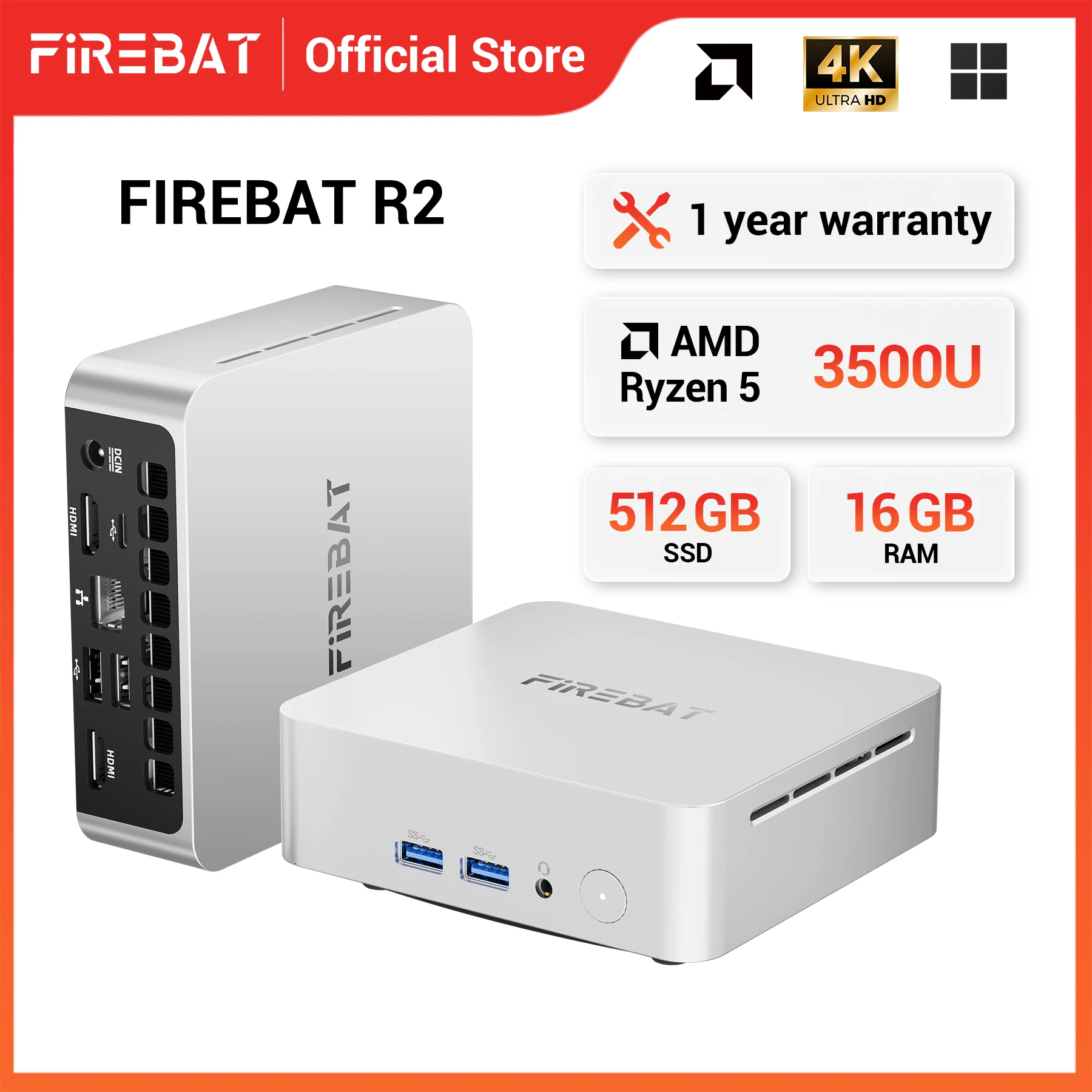 FIREBAT R2 Mini PC Gamer AMD Ryzen 5 3500U Windows 11 Mini PC Gaming DDR4 16GB RAM 512GB SSD WIFI5 BT4.2 computadora de escritorio minipc