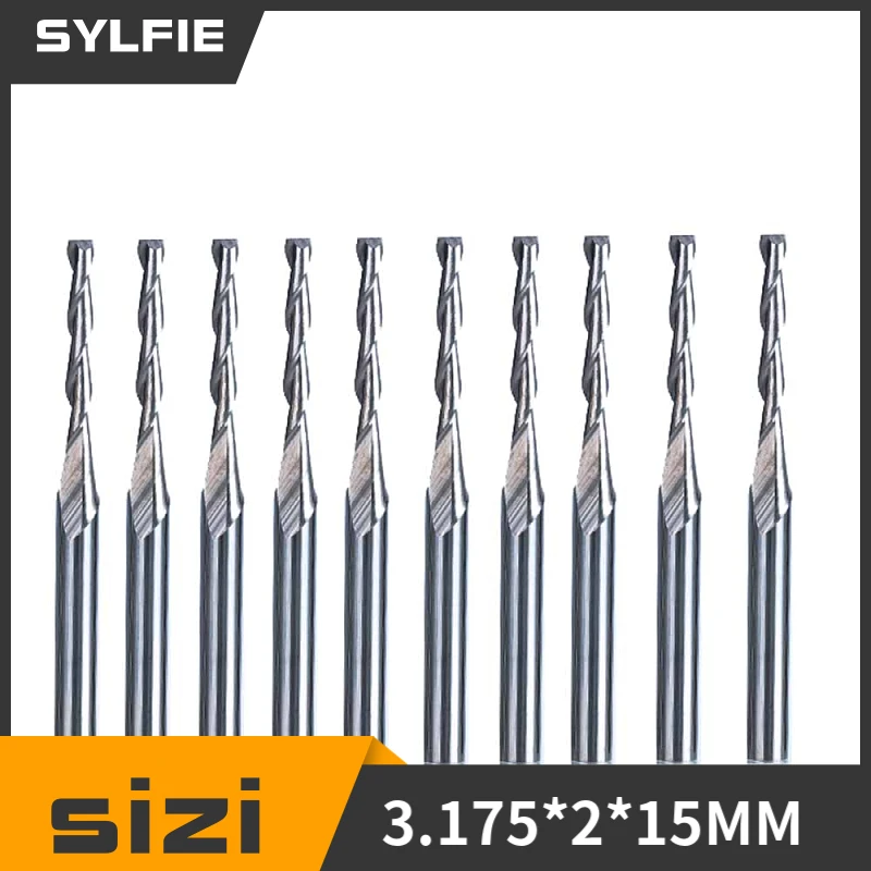10 szt. Solidny frez spiralny z dwoma ostrzami CED 2mm CEL 15mm