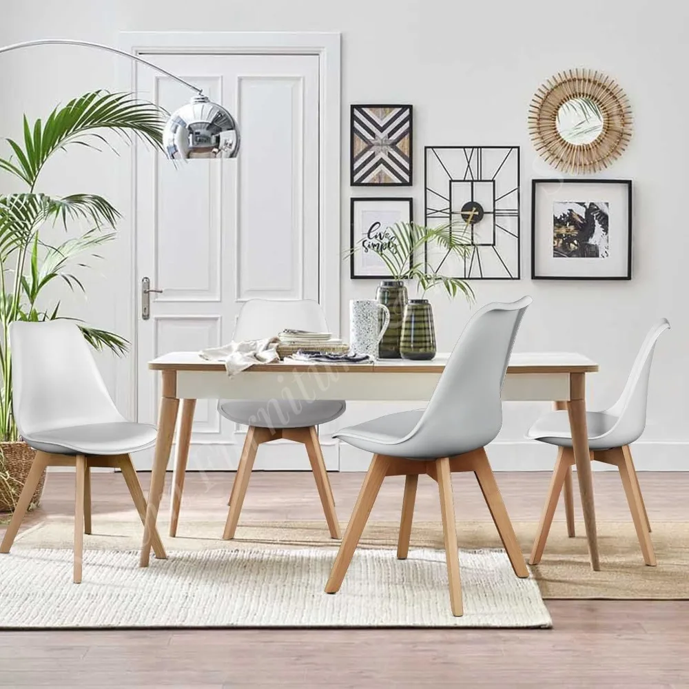 Mid-Century Modern Esszimmerstühle mit Holzbeinen und PU-Lederkissen für Wohnzimmer, Schlafzimmer und Outdoor-Lounge