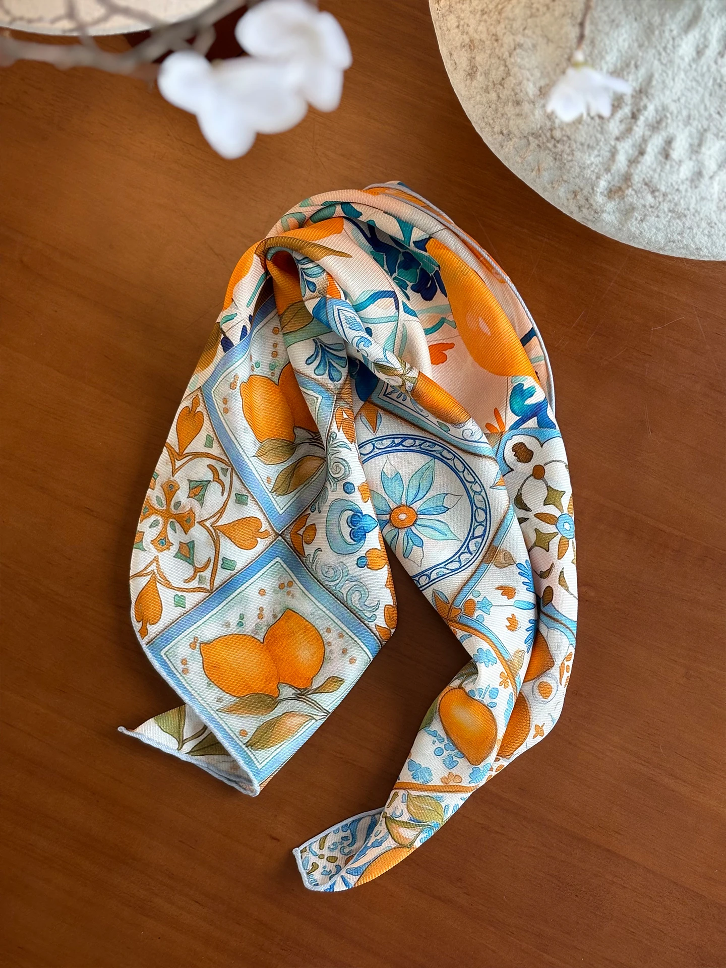 kaliiya-french-orange-lemon-silk-scarf-double-sided-oil-painting-style-print-thin-twill-silk-women's-square-scarf-fashionable