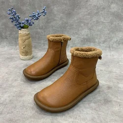 Woman Shoes Fur Ankle Round Toe Tabi Flat Booties Snow Boots for Women Leather Winter 2025 Novelty Lamb Furry Spring Autumn Goth