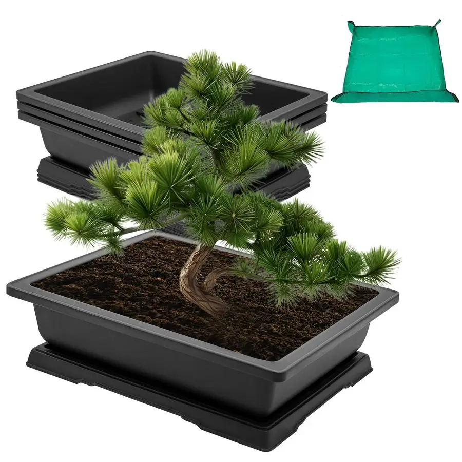 

Набор из 3 больших горшков для выращивания бонсай (18 дюймов) с дренажными поддонами и матами для пересадки, для цветов