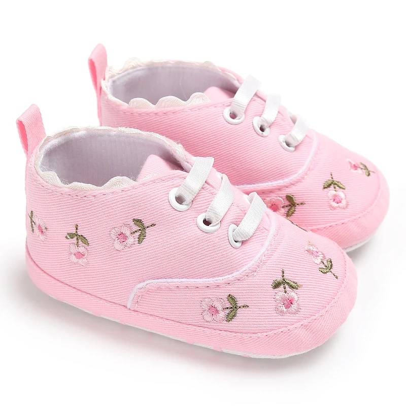 0-18M Newborn Flat Shoes Summer Canvas Embroidered With Small Flowers Anti Slip Fabric Sole Anti Slip Newborn's First Walking