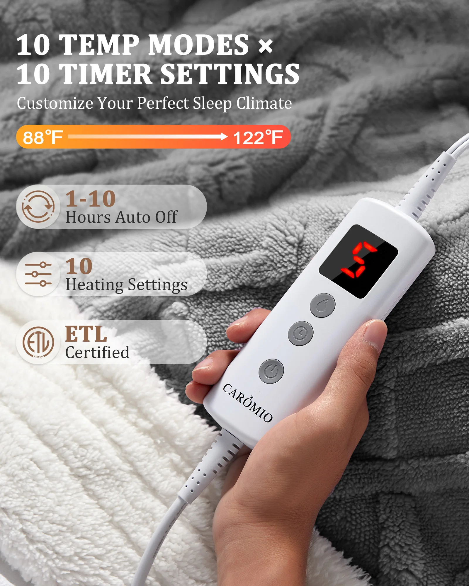 Electric Heated Throw Blanket with 10 Adjustable Heat Levels, 10-Hour Timer,  Portable, Washable, Fast Heating Multi-functional Heating Blanket Temperature-Controlled Electric Blanket Winter Body Warmer
