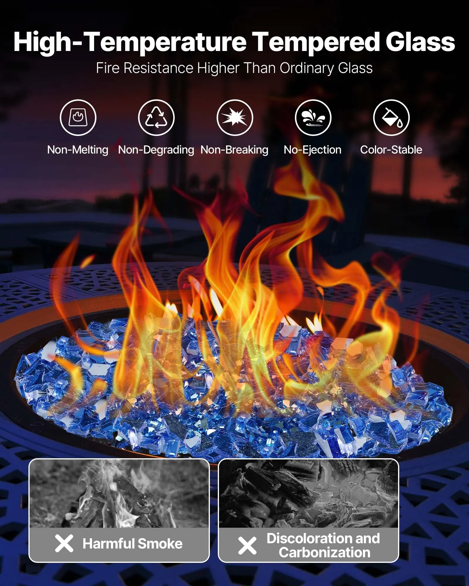 

Стеклянные камни для камина/очага, 10 фунтов, 1/4 дюйма, кобальтово-синие