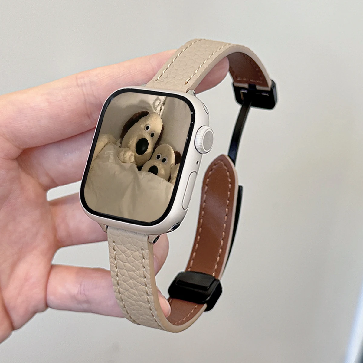 Folding Buckle Leather Magnetic Strap For Apple Watch S10 42/46mm 9 8 7 6 SE 5 4 Slim Watchband 38 40 44mm 45mm 41mm For iwatch