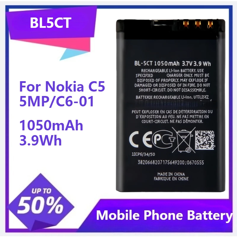 

BL5CT BL-5CT BL 5CT Li-ion Phone Battery For Nokia 5220 C3-01 C6-01 6730c C5 C5-00 6303C/5220XM 1050mAh 3.9Wh
