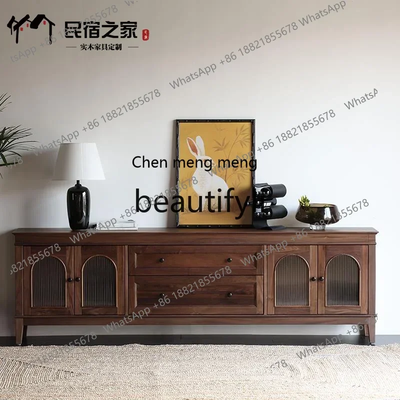 

CQY Vintage North American Black Walnut TV Cabinet American All Solid Wood Storage Cabinet Log