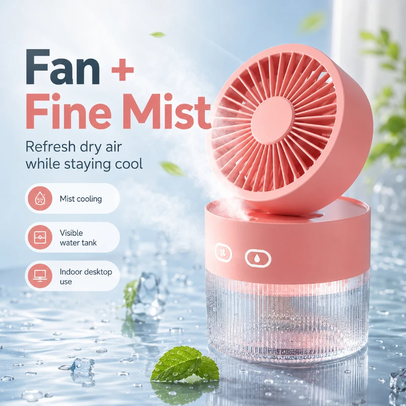 Compact Mist Cooling Fan 3 Blade Structure Decorative Household Desk Fan For Daily Gift Giving Scenarios