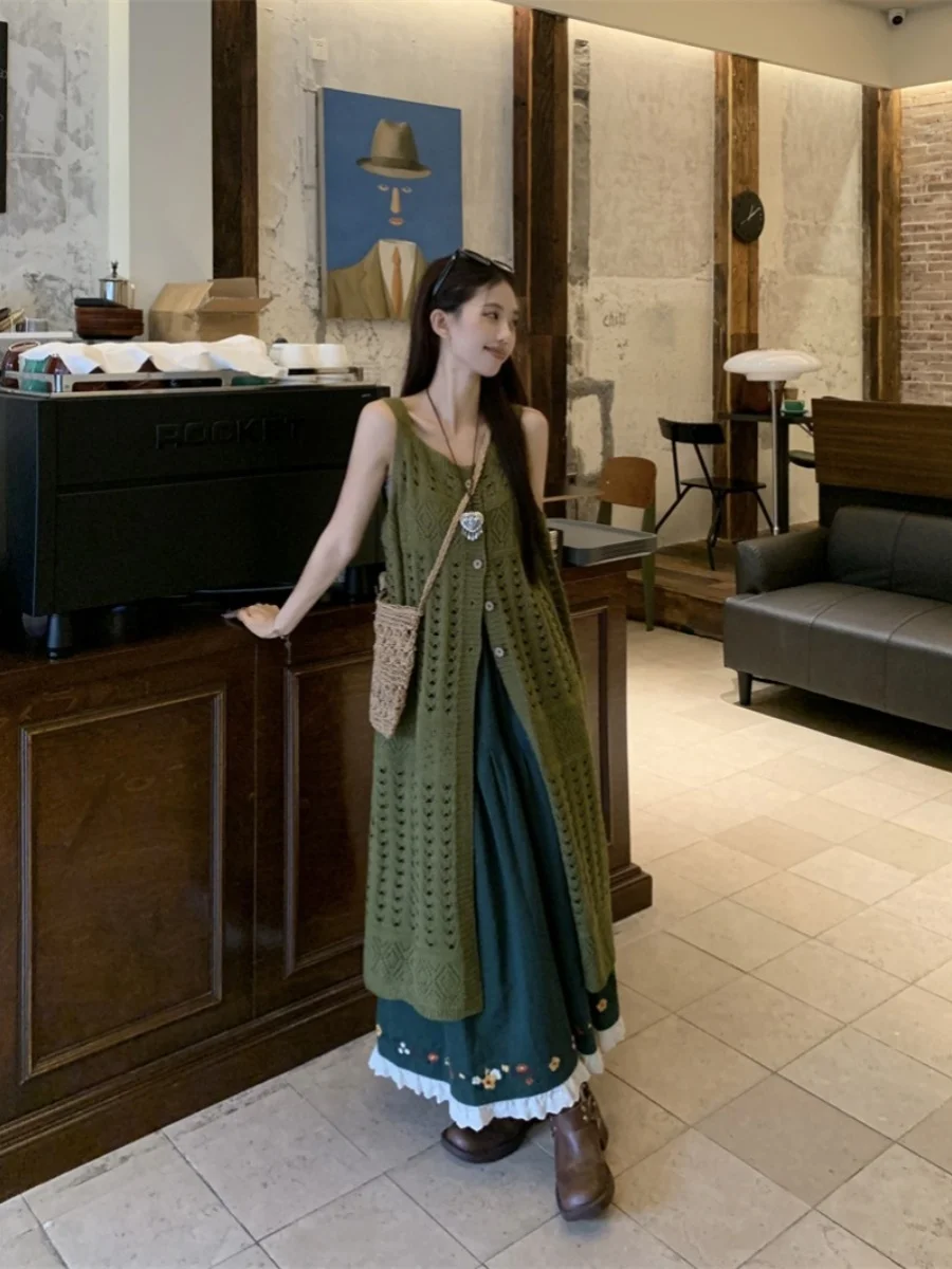 Cardigan Aberto de Malha em Cor Pura para Primavera e Verão, Estilo Casual com Alça Frontal