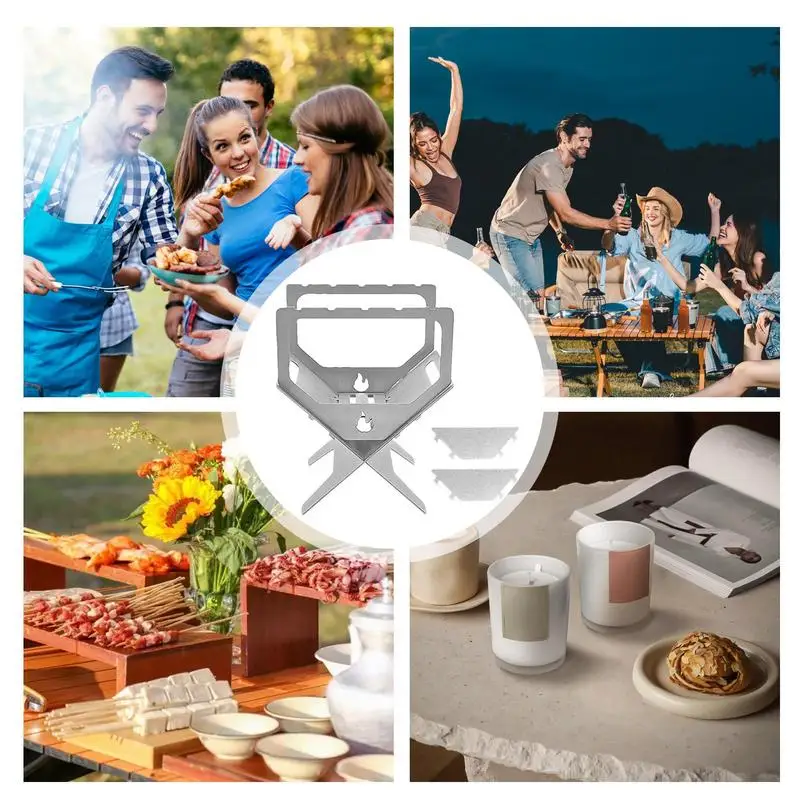 1pc Outdoors Camping Stove Portable Folding Wood Stove Campfire With Grill Mini Backpacking Stove For Camping Cooking Picnic BBQ