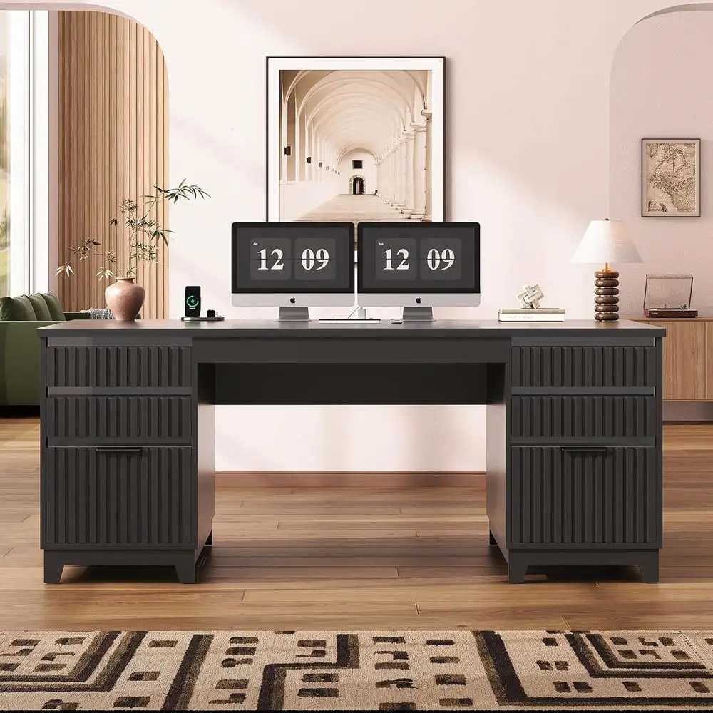 

Роскошный офисный стол 55.1 фута с 6 ящиками, элегантный директорский стол с акриловыми ящиками, компьютерный стол для дома с розетками