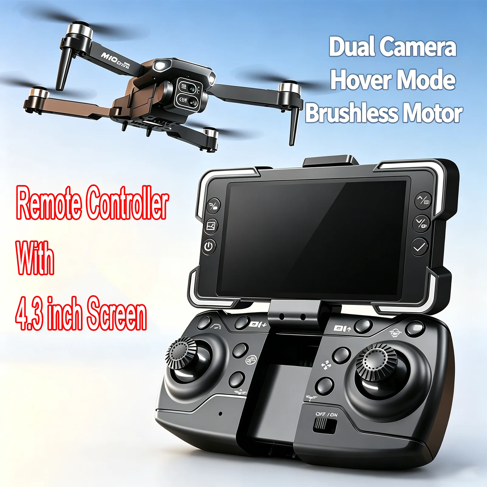 M10 Rc Drone 4K Profesional HD Dual Cameras With 4.3 inch Screen Remote Controller Brushless Motor Obstacle Avoidance Quadcopter