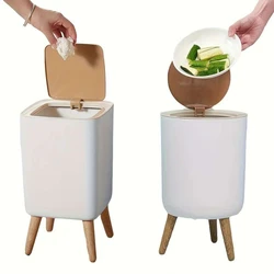 High Foot Garbage Bin Household Multifunctional Wood Grain Bin Bathroom Office Living Room Multi Venue Shared Paper Basket