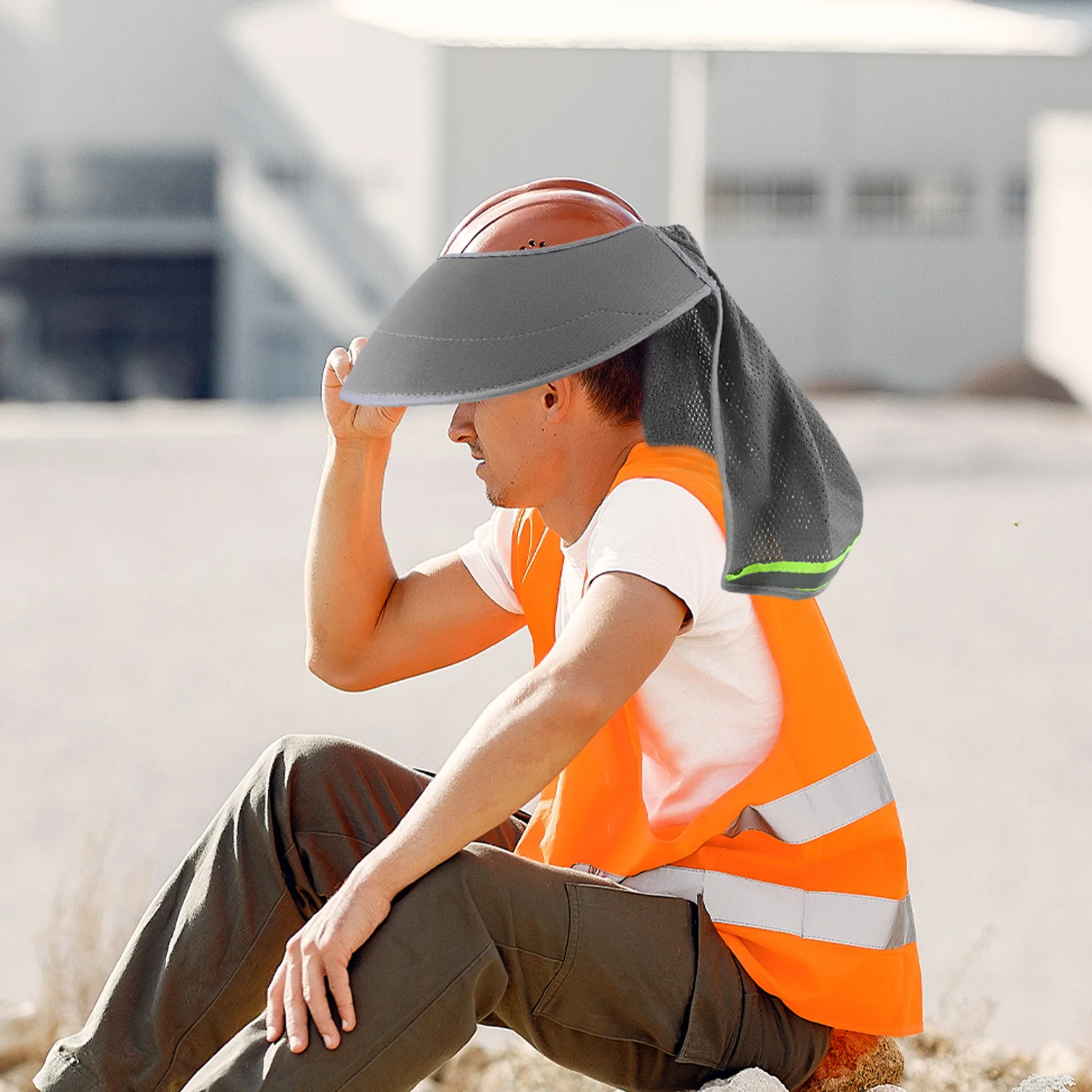

Hard Hat Sunshade Construction Protection Neck Brim Grey with Reflective Strips Visor Accessories