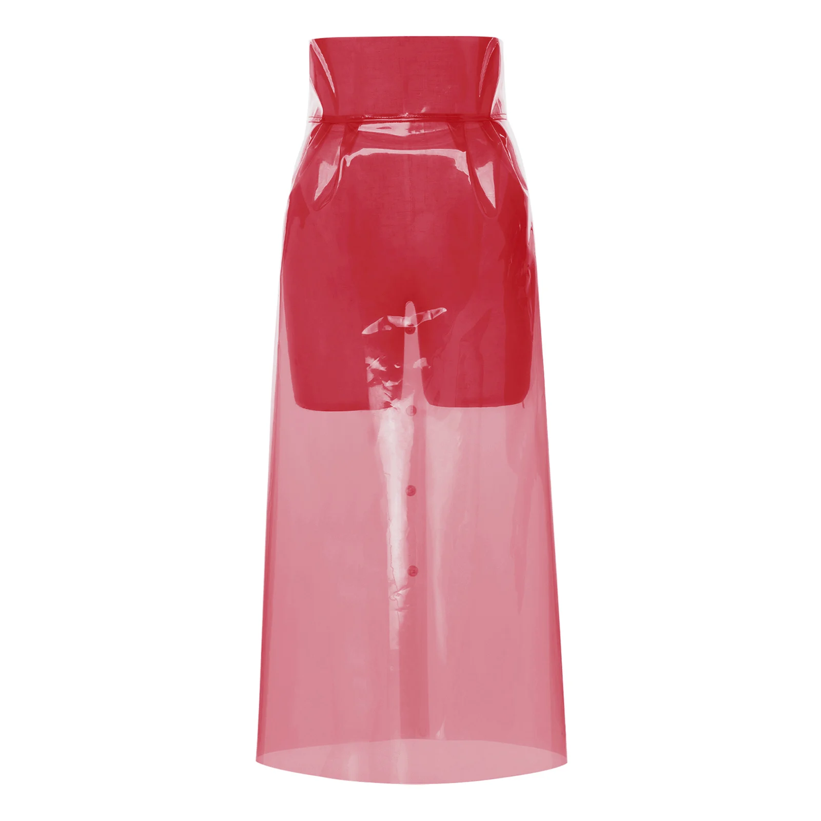 See Through Pvc Bodycon Skirt for Women High Waist Front Press Buttons Pencil Midi Cover Up Skirt for Night Pole Dancing