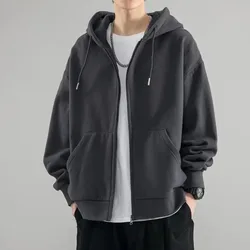 High Street Hoodie Men Retro Zip Up Long Sleeve Loose Jacket Coats Harajuku Casual Gothic Hooded Sweatshirt Y2K Streetwear